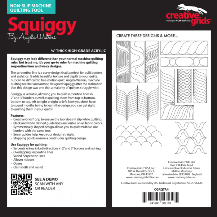 Squiggy Machine Quilting Ruler Designed By Angela Walters & Creative Grids