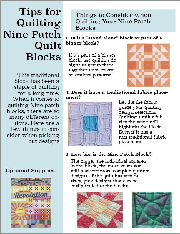 Help How Do I Quilt It? Resource PDF for Quilting Nine-Patch Blocks