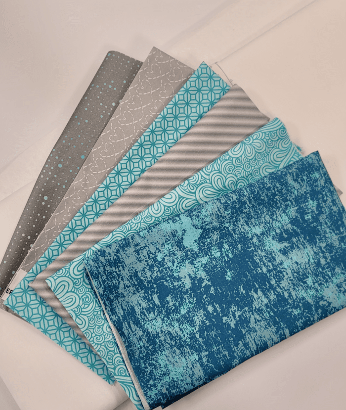 teal and gray sew organized quilt kit