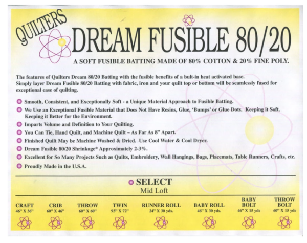 Quilters Dream Fusible 80/20 Batting - Twin Size