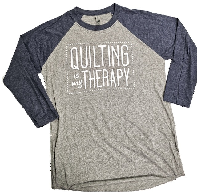 Quilting Is My Therapy Navy & Gray 3/4 Sleeve Baseball Shirt