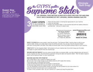 Supreme Slider 11-1/2in x 17in Free Motion Slider with Pink Tacky Back Queen Size