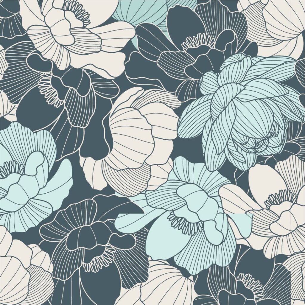 teal and gray lotus quilt fabric