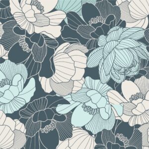 teal and gray lotus quilt fabric