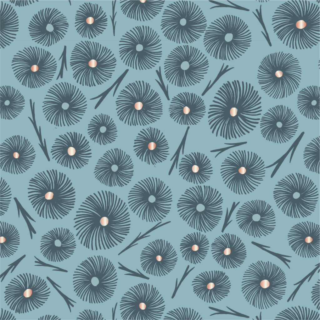 teal blue dandelion quilting fabric