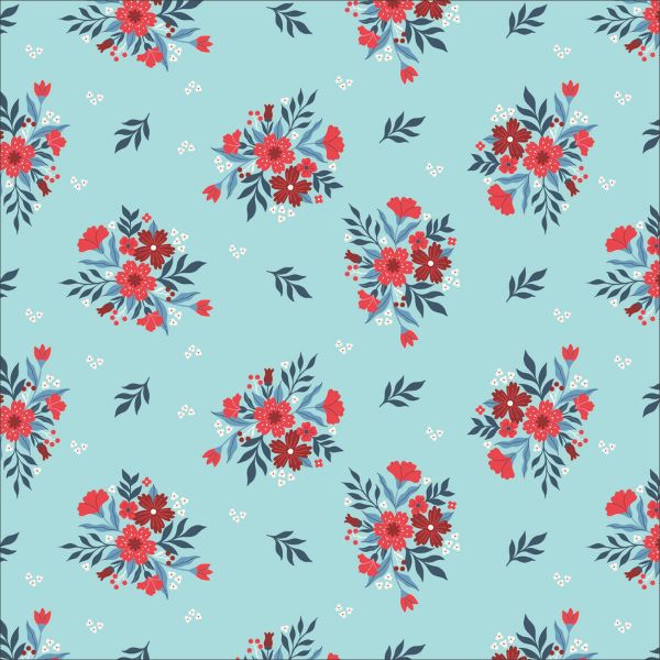 patriotic teal floral quilting fabric